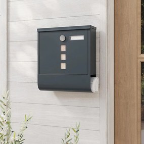 Postaláda újságtartóval, zárható, falra szerelhető, 30,5 x 9,5 x 33,3 cm, antracitszürke
