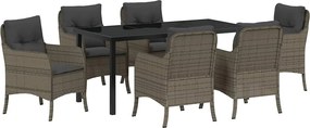 vidaXL Kert étkező szett párnával 7 pcs Szürke polirattan