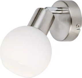 Globo 871601016X Fali spotlámpa fém nikkel matt, üveg fehér matt, mozgatható, forgatható, HxSzxM: 100x120x120mm, 1x E14 LED 5W 230V izzóval, 430lm kimenet, 3000K