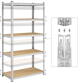 2 db Nagy teherbírású 5 szintes polc, 200 x 100 x 50 cm, ezüst