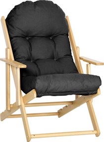 HOMCOM Összecsukható és Dönthető Fa Pihenőszék Vastag Párnázott Tűzött Párnával - 71 x 89 x 96 cm, Fekete | Aosom