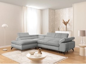 Világosszürke kordbársony sarokkanapé (bal oldali-L alakú) Marbeya – Ropez