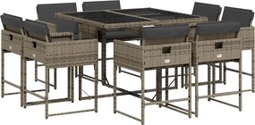 vidaXL 9 részes szürke polyrattan kerti étkezőgarnitúra párnával