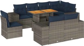 vidaXL 9 részes szürke polyrattan kerti ülőgarnitúra párnákkal
