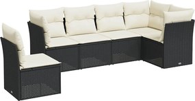vidaXL 6 részes fekete polyrattan kerti ülőgarnitúra párnákkal