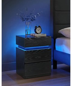 VASAGLE éjjeliszekrény LED világítással, állítható színű fény, 3 fiókos oldalasztal, 35 × 40 × 55 cm, fekete