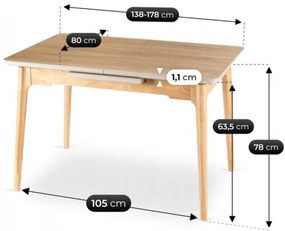 Kerámia Étkezőasztal Tölgy Színben. SAMER 138–178 cm