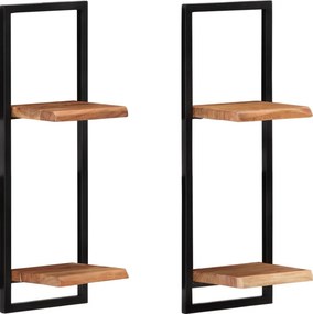 vidaXL 2 darab tömör akácfa és acél falipolc 25 x 25 x 75 cm