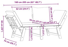 2 az 1-ben tömör akácfa kerti pad párnákkal