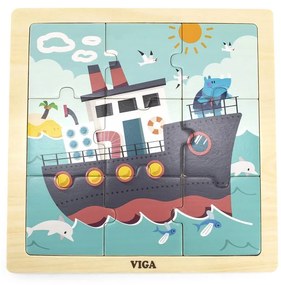 Fa képes kirakó puzzle Viga 9 db Hajó