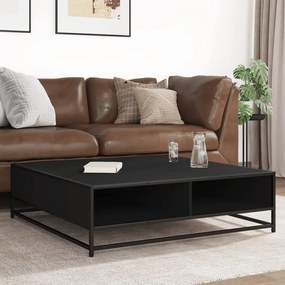 fekete szerelt fa és fém dohányzóasztal 100 x 100 x 30 cm