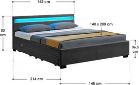 Juskys Kárpitozott ágy Lyon 140x200 cm - sötétszürke