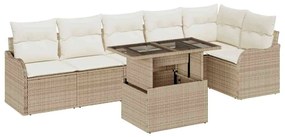 vidaXL Kanapé Szett párnával 7 pcs Bézs Poli rattan