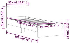 barna tölgy színű fejtámlás ágykeret matrac nélkül 90 x 190 cm