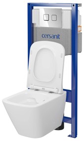 Cersanit City, System50 PNEU süllyesztett keret + függő WC csésze City Square CleanOn + króm gomb Circle, S701-776