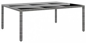 szürke polyrattan és edzett üveg kerti asztal 200 x 150 x 75 cm