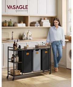 Szennyestartó 3 rekesszel, 150 L-es szennyesválogató fekete és szürke színben