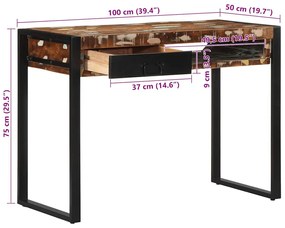 íróasztal többszínű 100x50x75 cm tömörfa, újrahasznosított fa