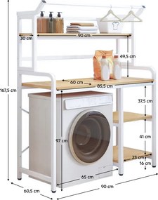 Polcállvány mosógép fölé, tölgy natural/fehér, DARBY