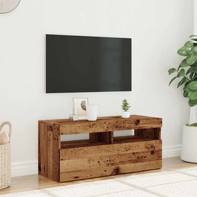 antik fa színű szerelt fa TV-szekrény LED-ekkel 90x35x40 cm