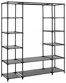 szürke szövet ruhásszekrény tárolórekeszekkel 150 x 45 x 176 cm