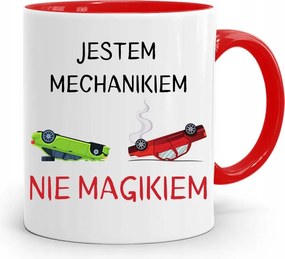 Piros Bögre Szerelőnek Szerelő Vagyok, fényképes nyomattal