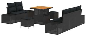 vidaXL Kerti Kanapé Szett párnával 8 pcs Fekete polirattan