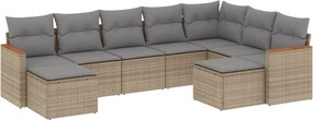 vidaXL 9 részes bézs polyrattan kerti ülőgarnitúra párnákkal