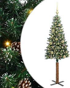 vidaXL Karcsú karácsonyfa 150 LED-del Zöld 150 cm PVC és tömör fenyőfa