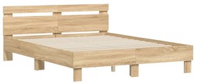 sonoma tölgy színű ágykeret fejtámlával és LED-del 140x190 cm