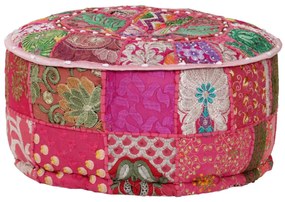 kézzel készült kerek rózsaszín pamut patchwork puff 40 x 20 cm