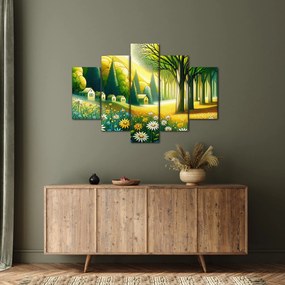 Kép - Falu sárga-zöld színekben (150x105 cm)