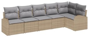vidaXL Kerti Kanapé Szett párnával 6 pcs Bézs Poli rattan