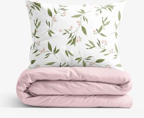 Goldea pamut ágyneműhuzat duo - jázmin virágmintás - púderrózsaszín hátoldal 140 x 220 és 70 x 90 cm