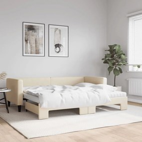 krémszínű kihúzható szövet heverő matracokkal 80 x 200 cm
