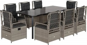 vidaXL 9részes világosszürke polyrattan kerti étkezőgarnitúra párnával
