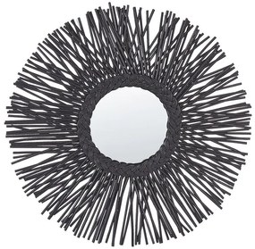 Fekete Rattan Nap Alakú Falitükör ⌀ 60 cm KALASIN Beliani