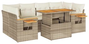7 részes bézs polyrattan akácfa kerti ülőgarnitúra párnákkal