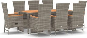 vidaXL 9 részes szürke polyrattan kerti étkezőgarnitúra párnával