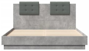 betonszürke szerelt fa ágykeret fejtámlával 140x200 cm