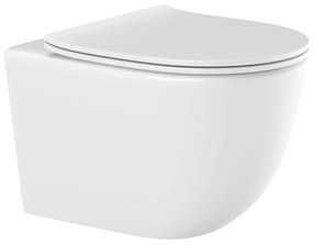 Invena Tinos, falra akasztható WC csésze Perem nélküli 495x365x360 mm + SLIM wc ülőke lassan záródó, fehér fényes, INV-CE-91-001-W