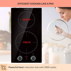 Klarstein Kochheld, indukciós főzőlap, 2900 W, 2 zóna, forgó szabályozók, üveg, fekete