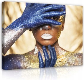 Vászonkép 80x60 Csillogó csillogó portré szépség titok kék arany csillogás