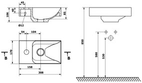 Sapho - Falra szerelhető mosdó PICCOLINO 31x17 cm balos/öntött márvány/fehér