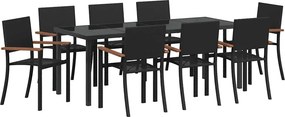 vidaXL Kert étkező szett 9 pcs Fekete Porszórt acél