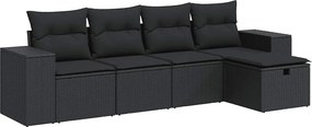 vidaXL 5 részes fekete polyrattan kerti kanapészett párnákkal