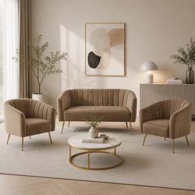 Design kétszemélyes kanapé, barna Velvet szövet/gold króm-arany, BAGY