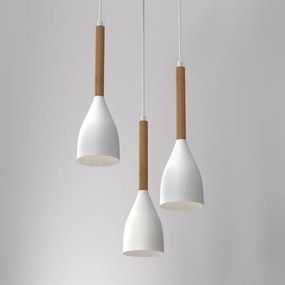 Csillár zsinóron MUZA NEW 3xE27/60W/230V bükkfa/fehér