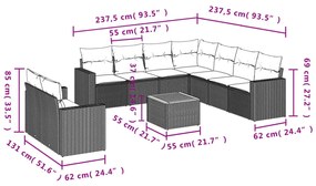 10 részes fekete polyrattan kerti ülőgarnitúra párnákkal