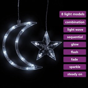 345 hideg fehér LED-es csillag és hold fényfüzér távirányítóval
